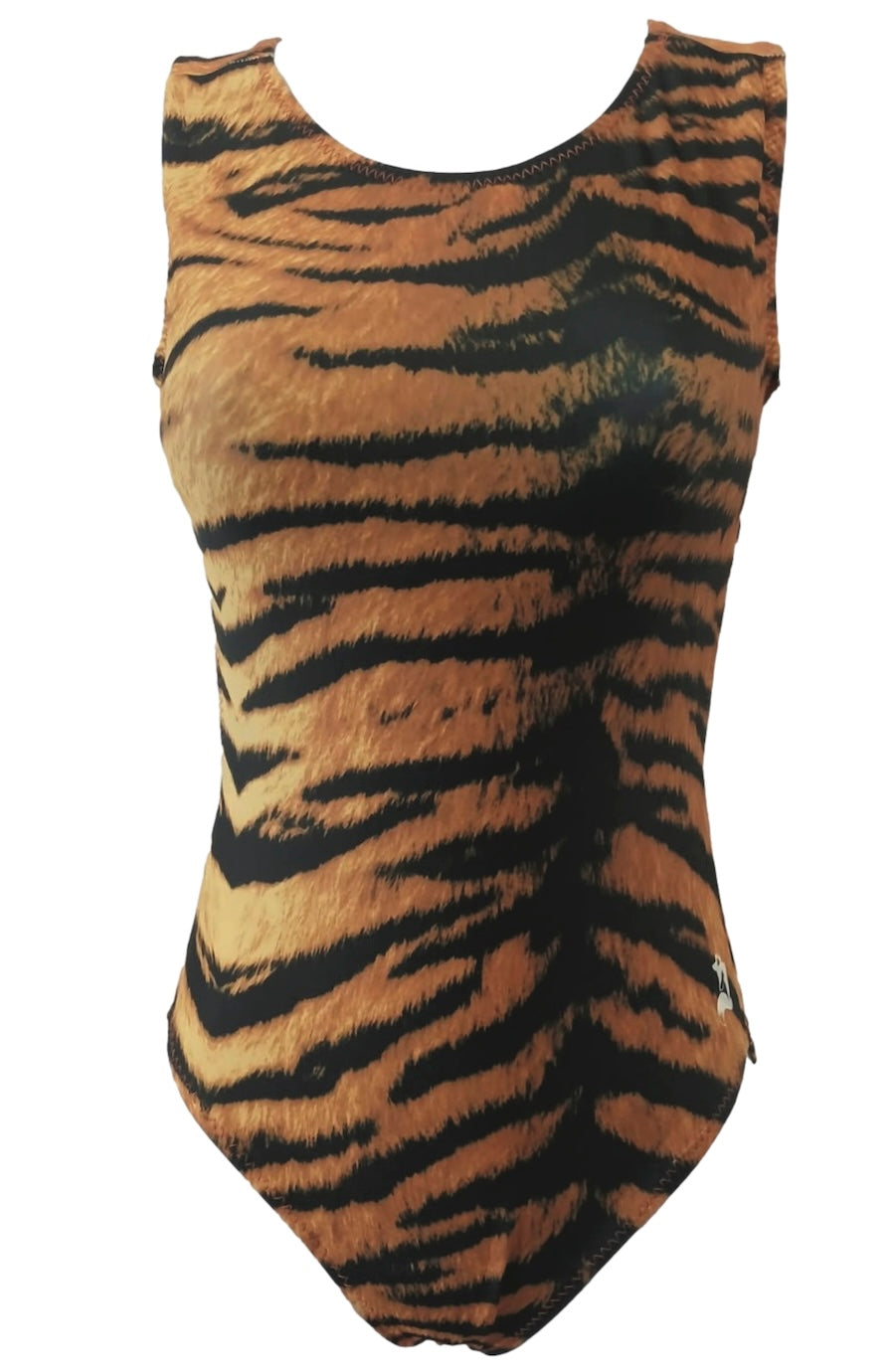 Leotard with tiger stripe pattern on a white background