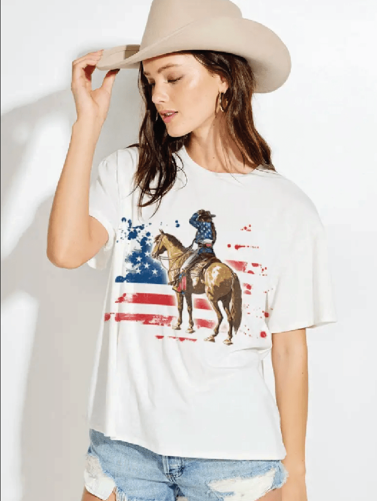 American Flag Cowboy T-Shirt for Women - Foxy’s