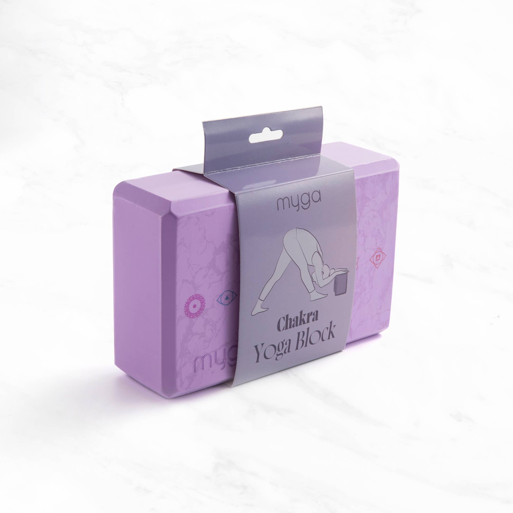Myga Chakra Yoga Block, purple, for support in yoga poses and improved alignment.
