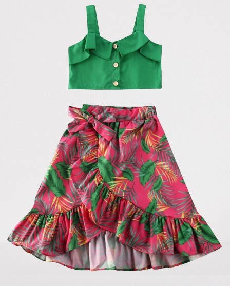 Tropical Green Girl Ruffled Crop Top & Skirt - Foxy’s