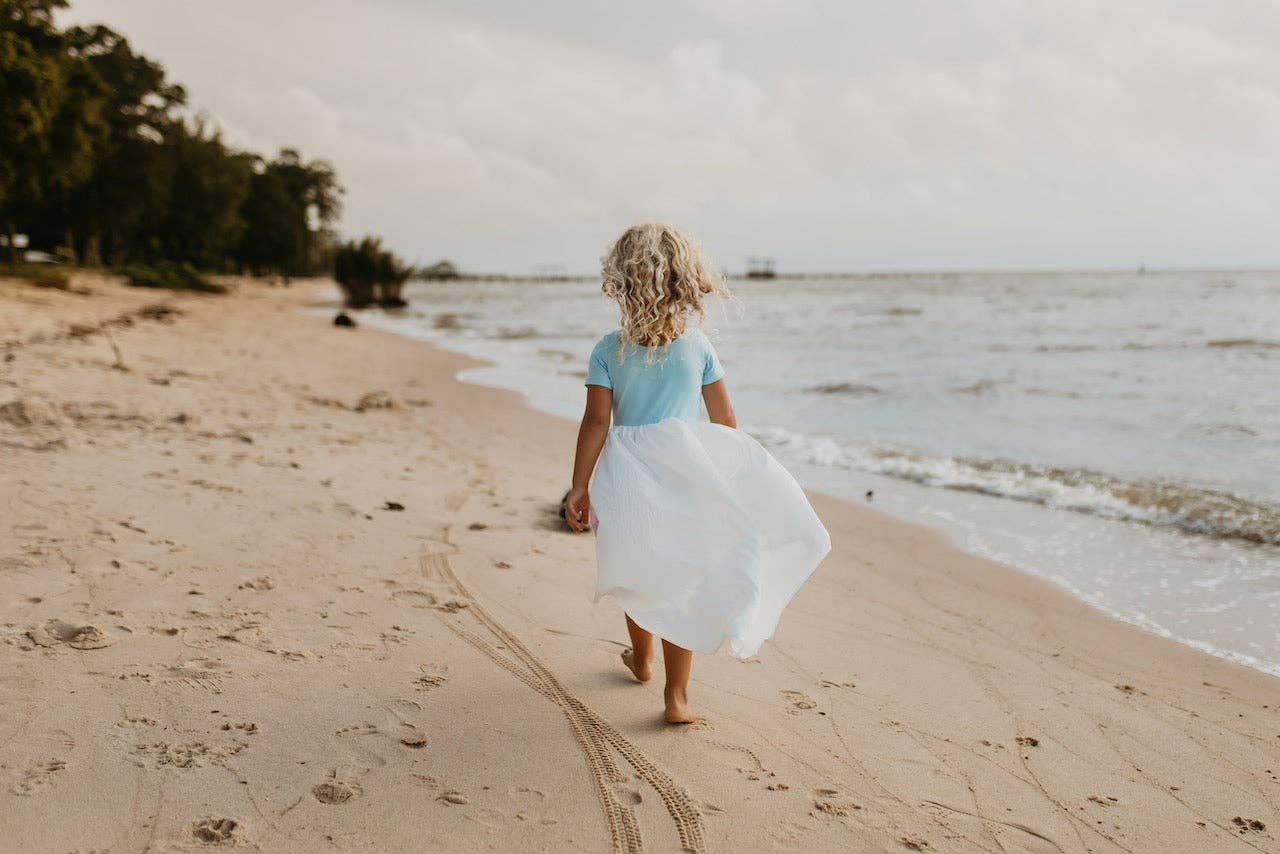 Kids Pastel Blue Rainbow Hi Lo Spring Summer Dress - Foxy’s