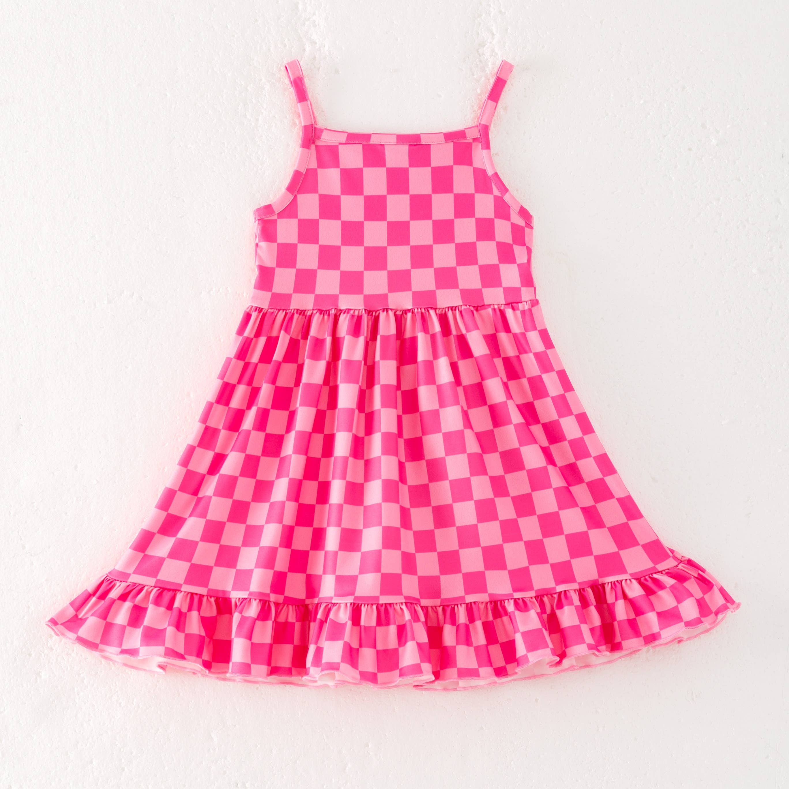 Girls Summer Hot Pink Plaid Slip Dress - Foxy’s