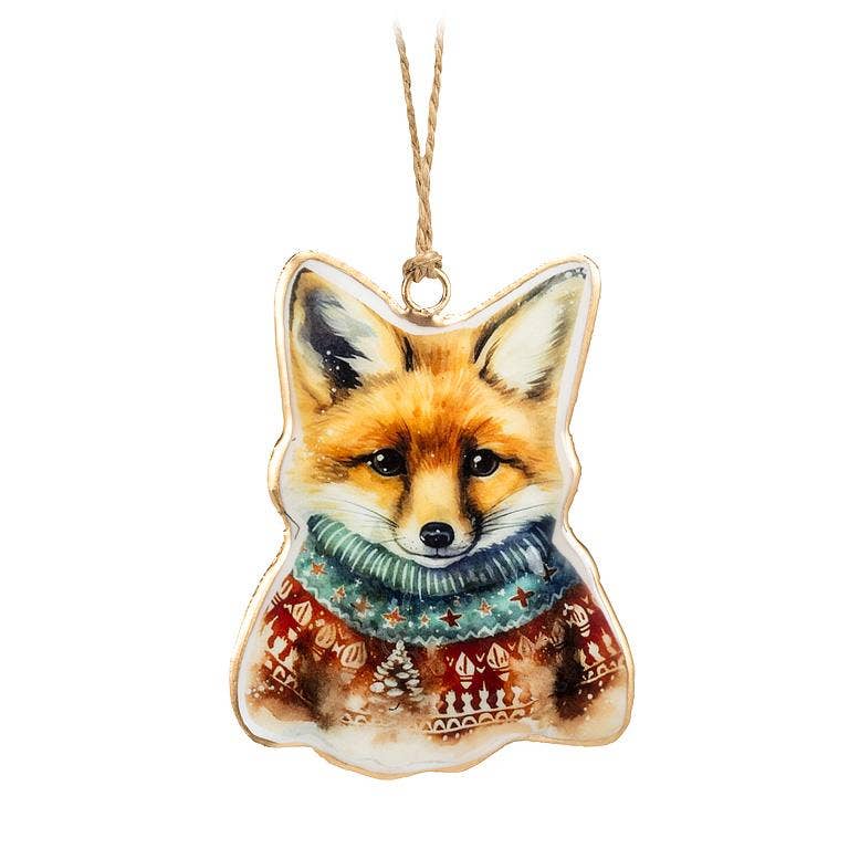 Red Fox in Sweater Christmas Ornament - 4"H - Foxy’s
