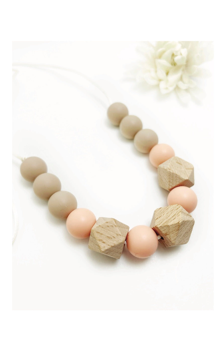 Peach and Wood Silicone Teething Necklace for Mom