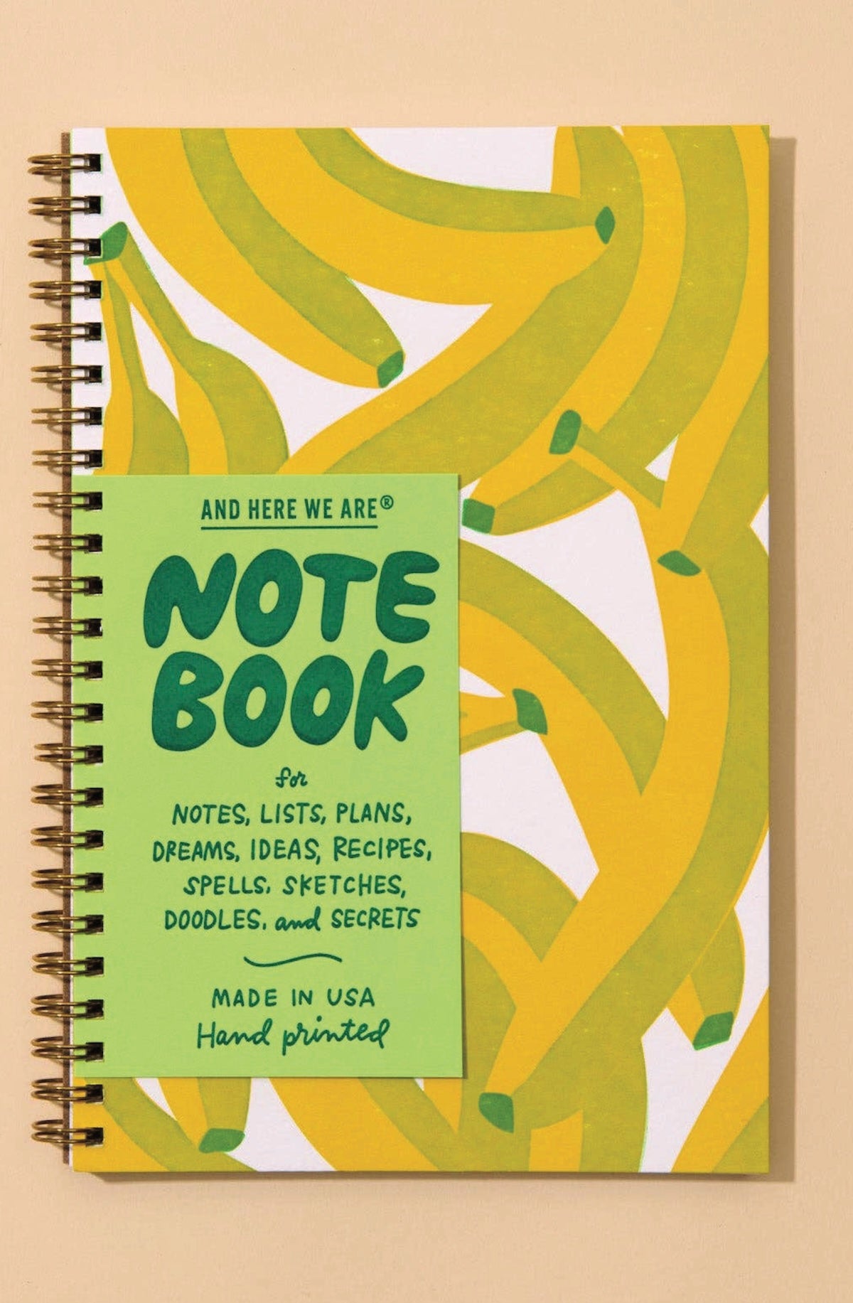 Letterpress A5 Spiral Notebook—Bananas (Modern Summer Fruit) - Foxy’s