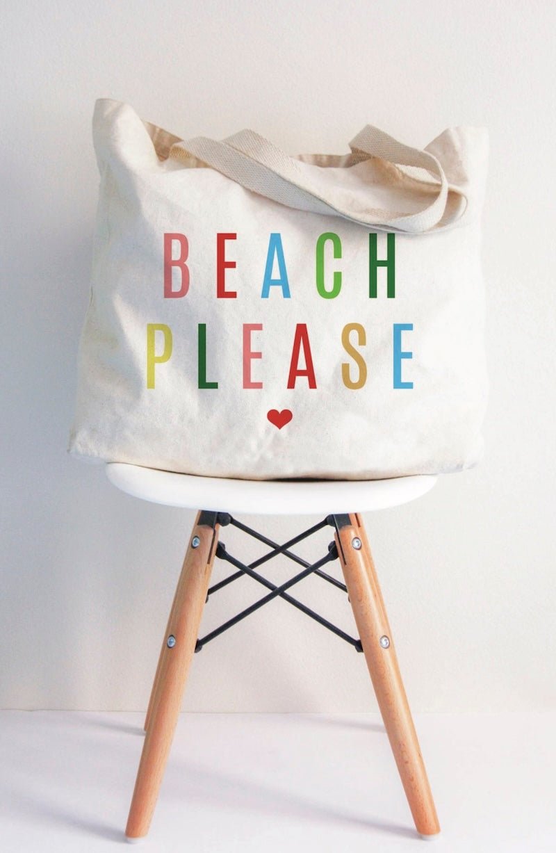 Beach Please! Colorful Cotton Tote Bag - Medium - Perfect for Summer Fun! - Foxy’s