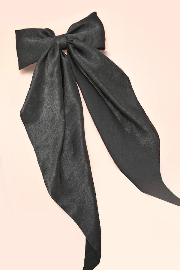 Large black organza hair bow with long tails.