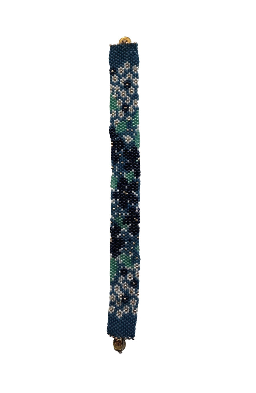 blue and green handmade peyote bracelet