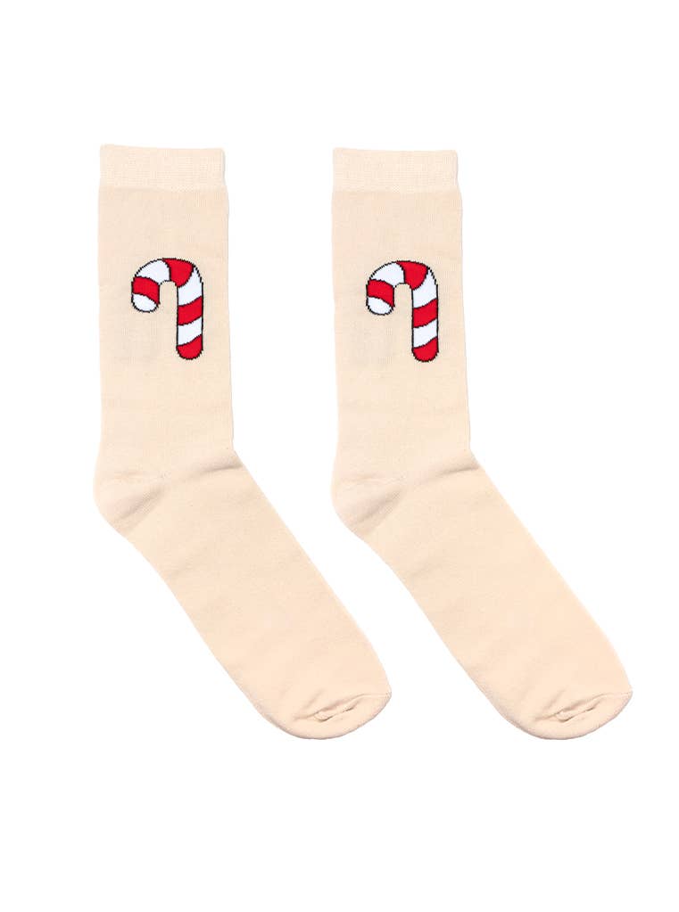3D Packaged Crew Socks - Holiday - Candy Cane - Beige - Foxy’s