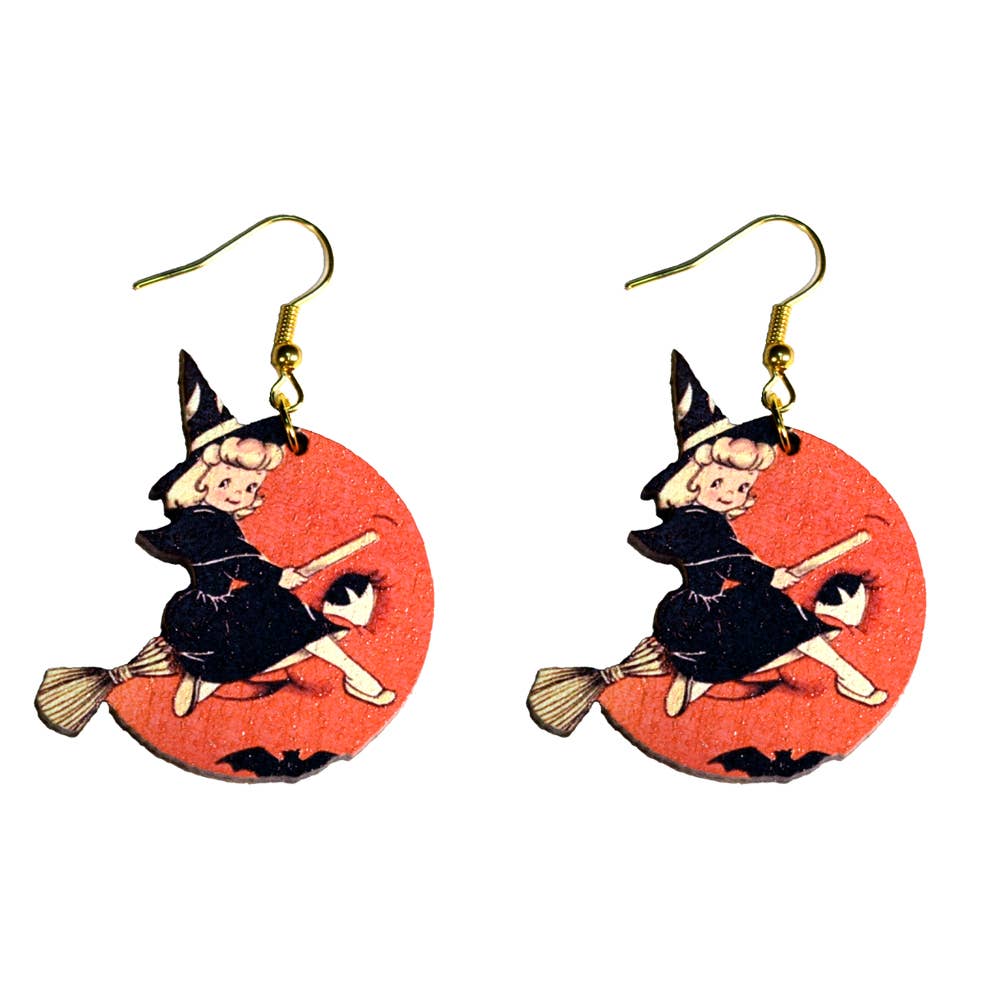 Little Witch on Broom Earrings - Foxy’s