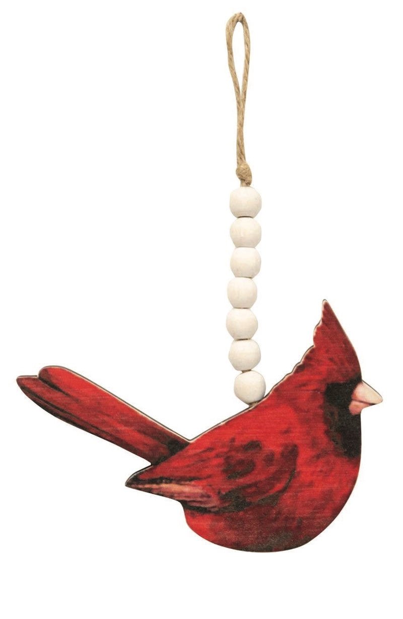 Wooden Beaded Cardinal Christmas Ornament, 2 Assorted - Foxy’s