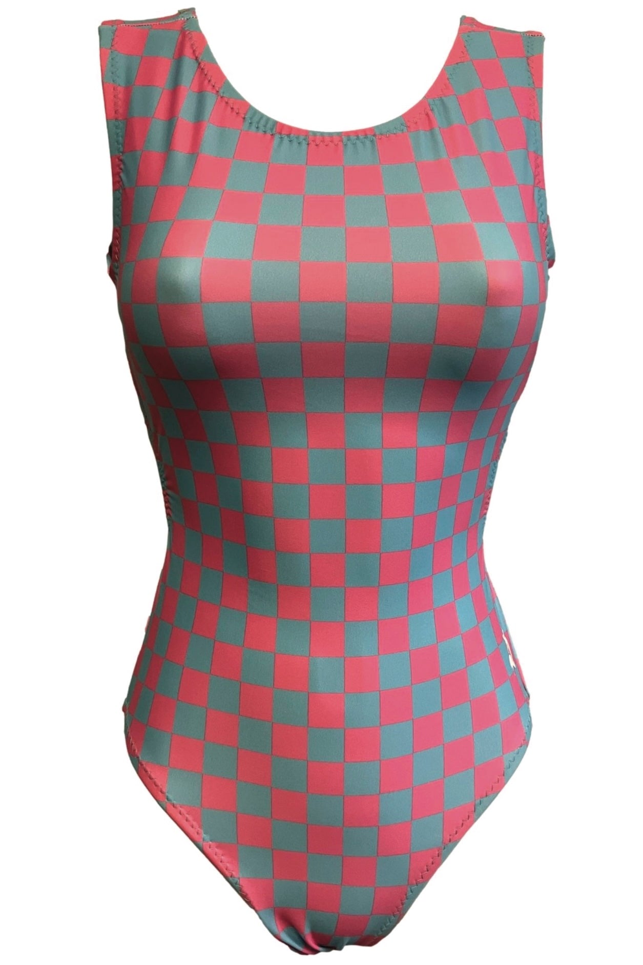 Check You Out Leotard - Pink & Blue Checkered Gymnastics Leo | Foxy's - Foxy’s