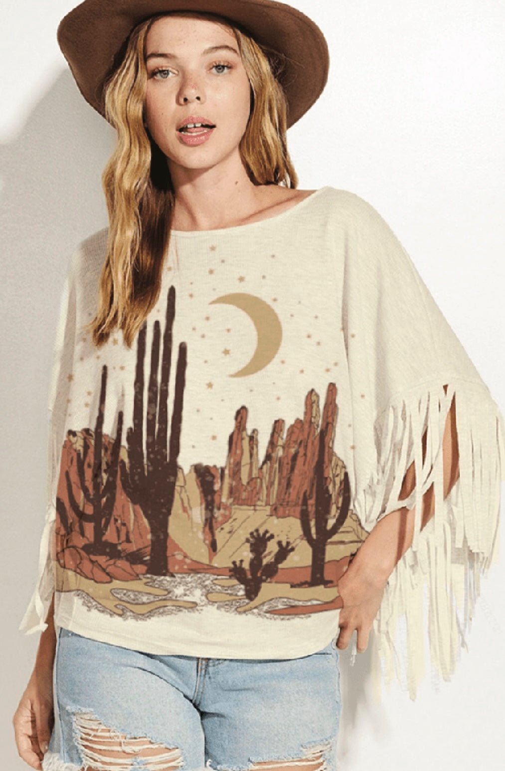 Western Print Dolman Fringe Top for Women - Foxy’s