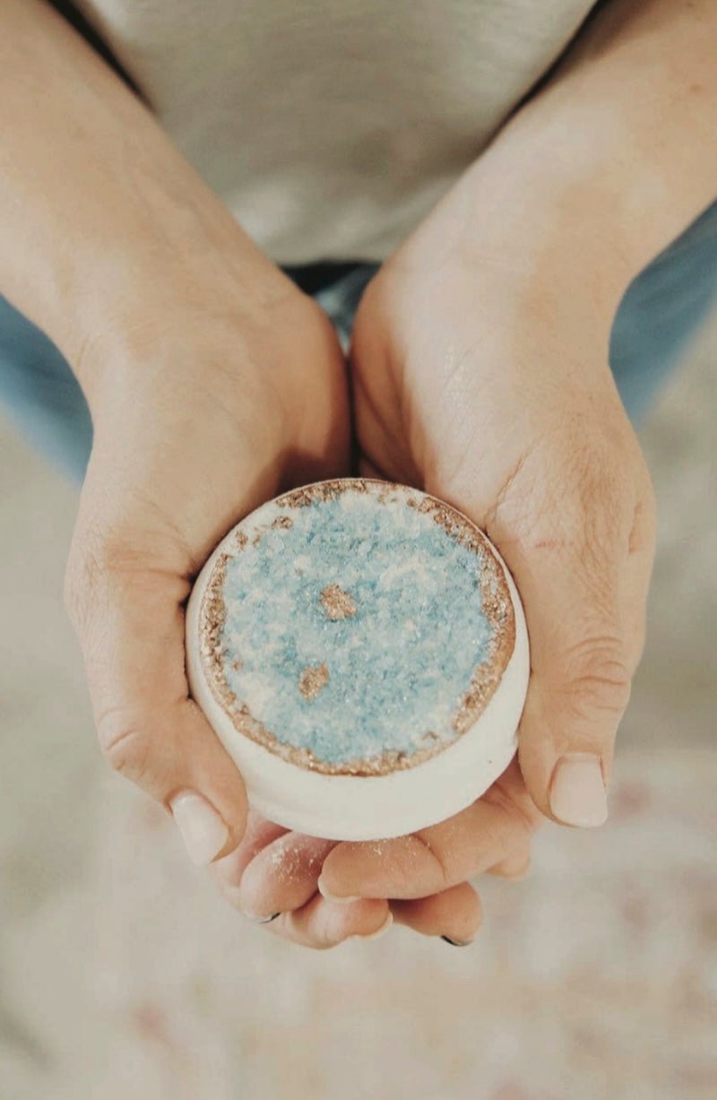 Crystal Geode Bath Bomb - Turquoise, Blue & Gold - Natural Oils & Epsom Salts - Foxy’s