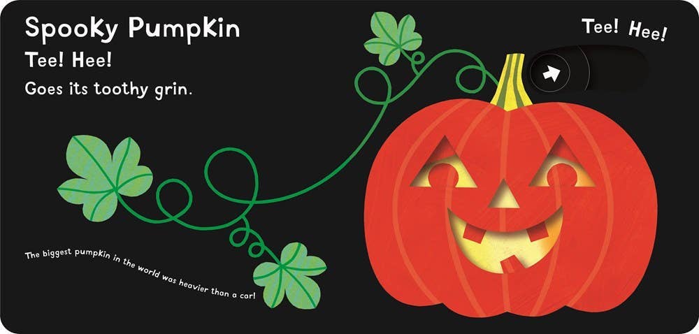 Halloween-themed card with a jack-o'-lantern and text on a black background