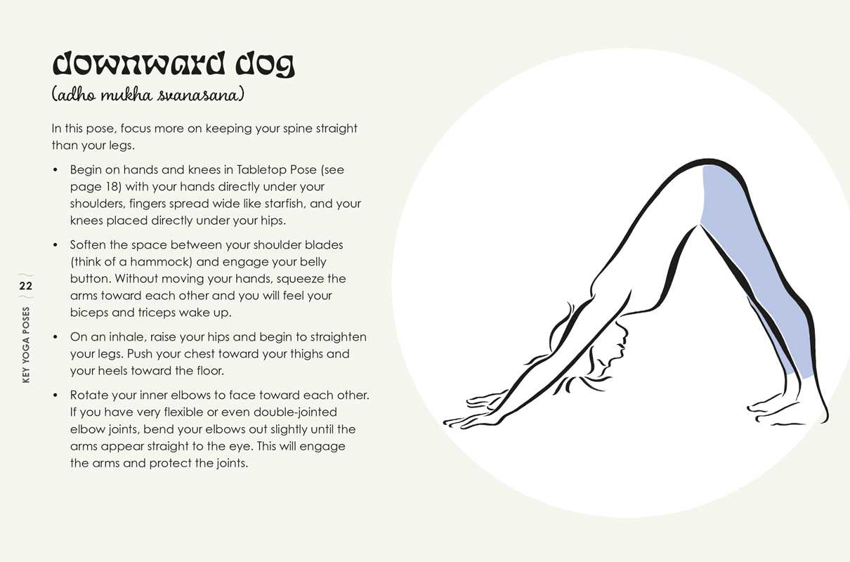 Illustration of Downward Dog (Adho Mukha Svanasana) yoga pose with detailed instructions.