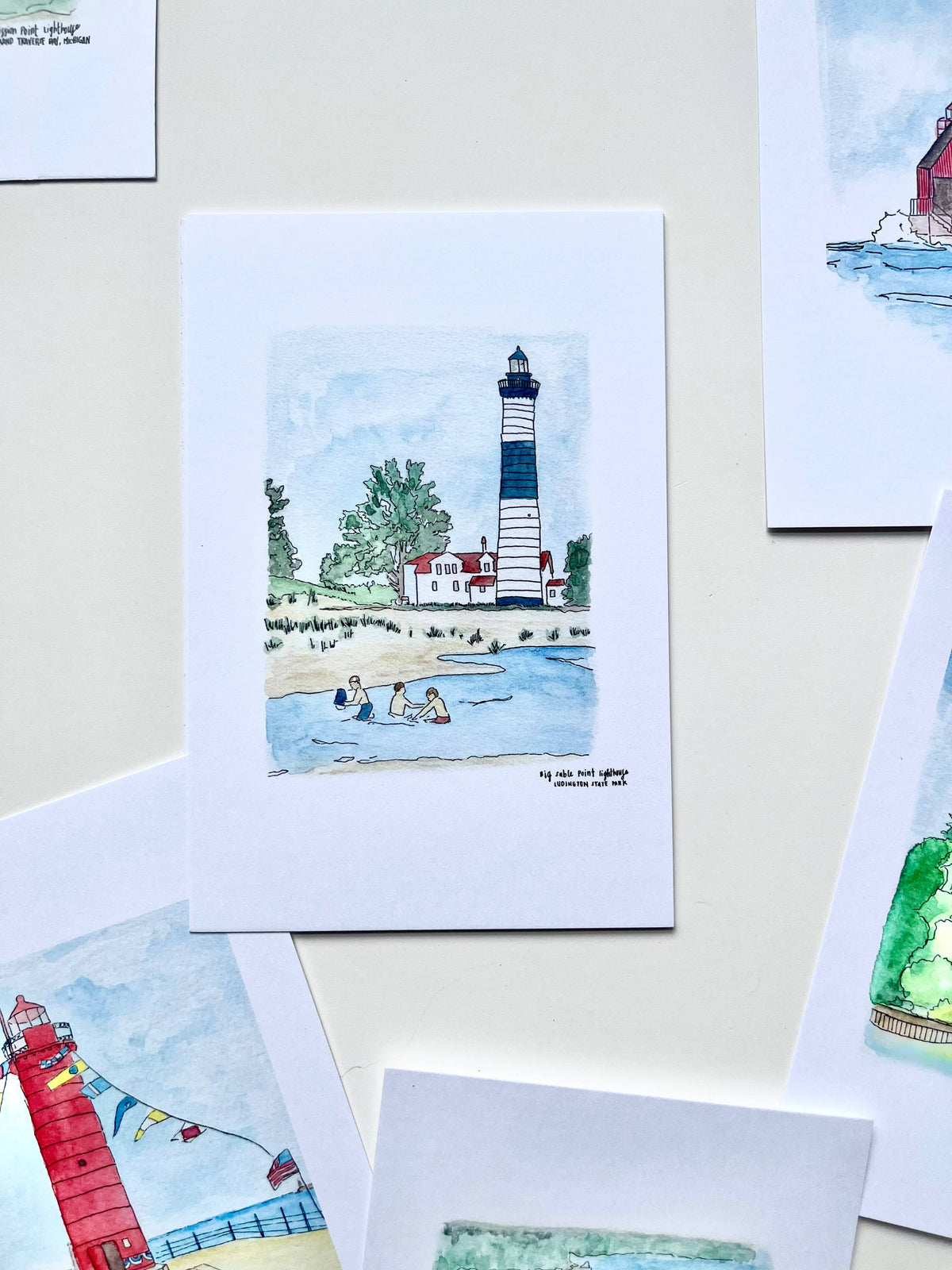 Michigan Lighthouse Watercolor Postcard pack