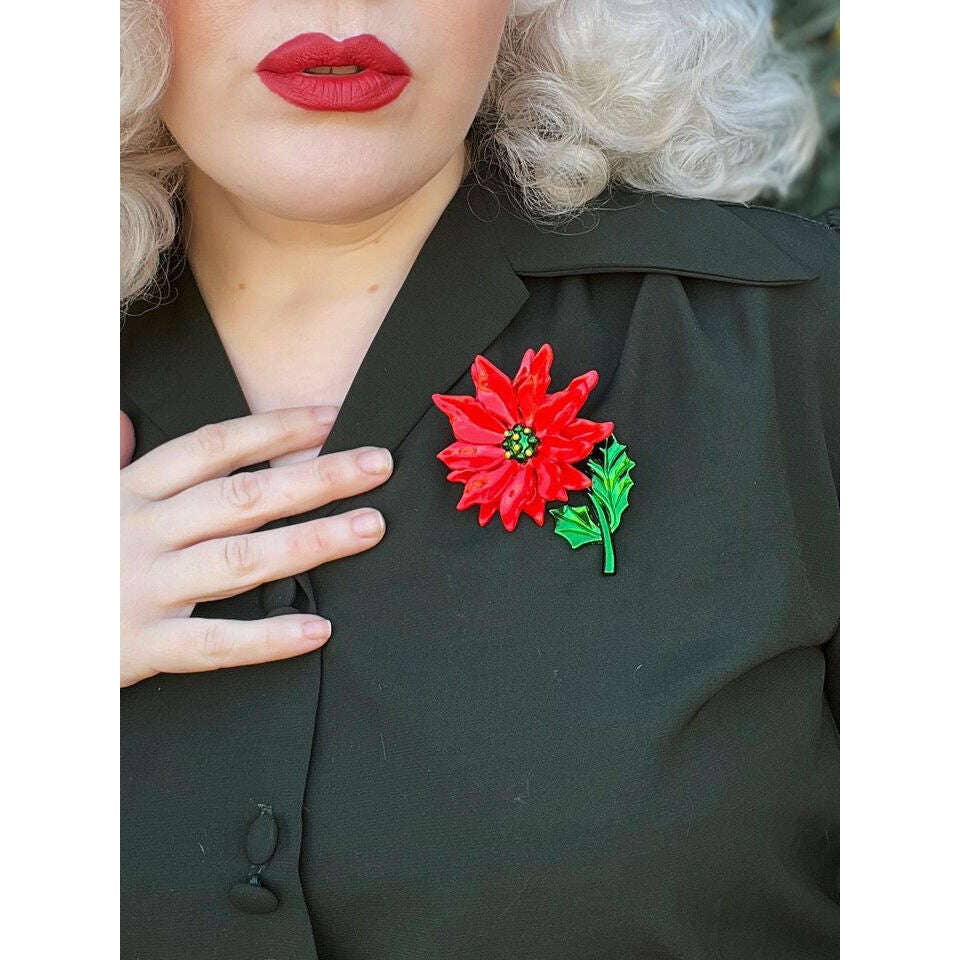 Enamel Poinsettia Statement Brooch by Lipstick & Chrome - Foxy’s
