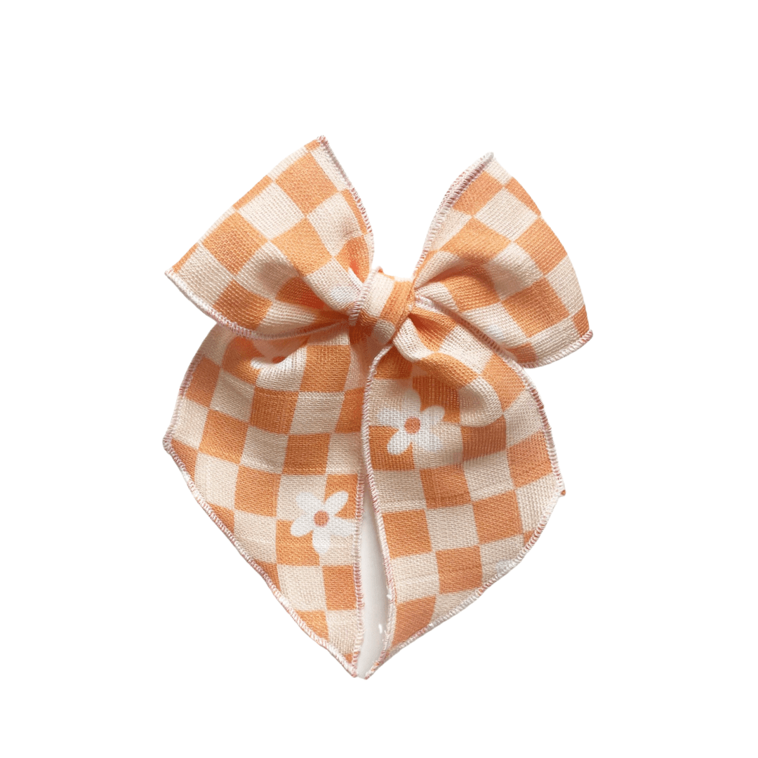 Creamsicle Checkered Daisy Elle Bow - Sweet & Stylish Hair Accessory for Girls & Teens! - Foxy’s