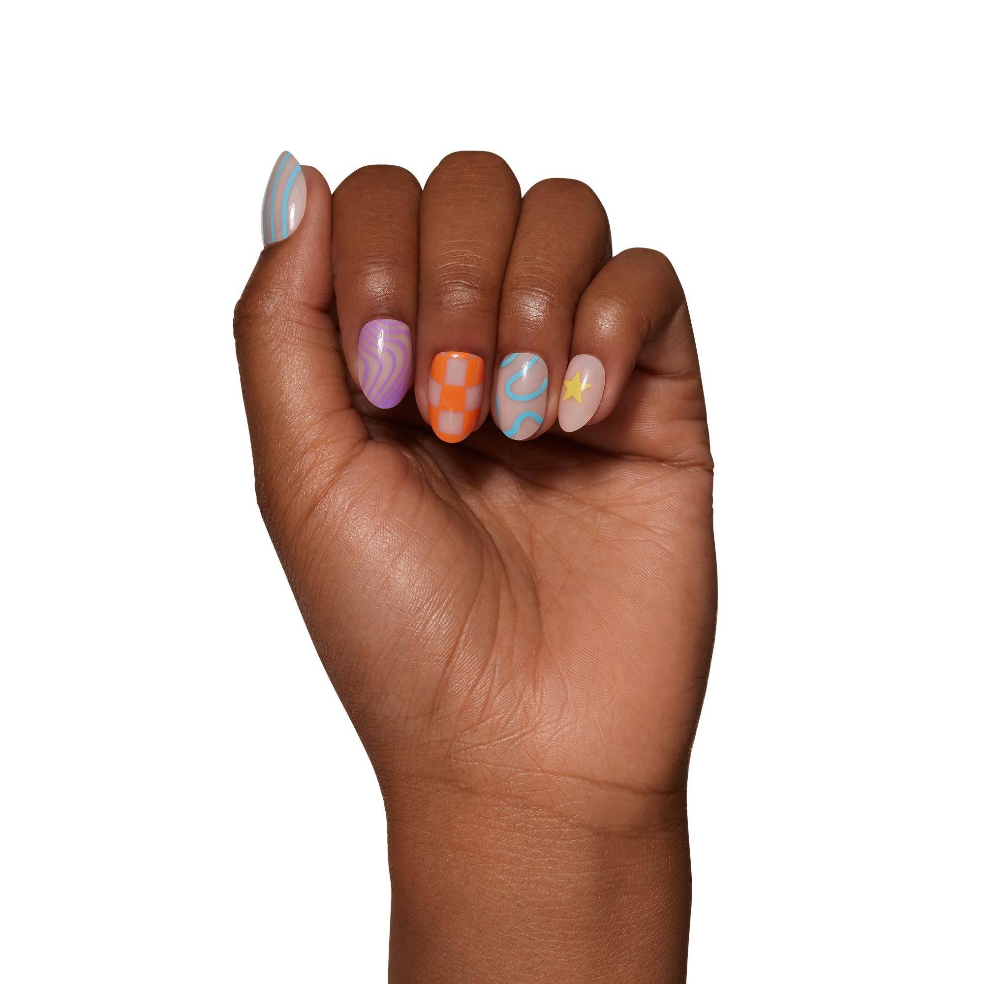 Wild Child Press-On Nails | Short Oval Multicolor Spring - Foxy’s
