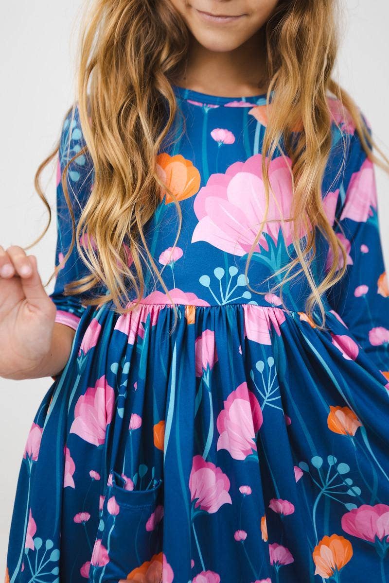 Poppies 3/4 Sleeve Pocket Twirl Dress - Foxy’s