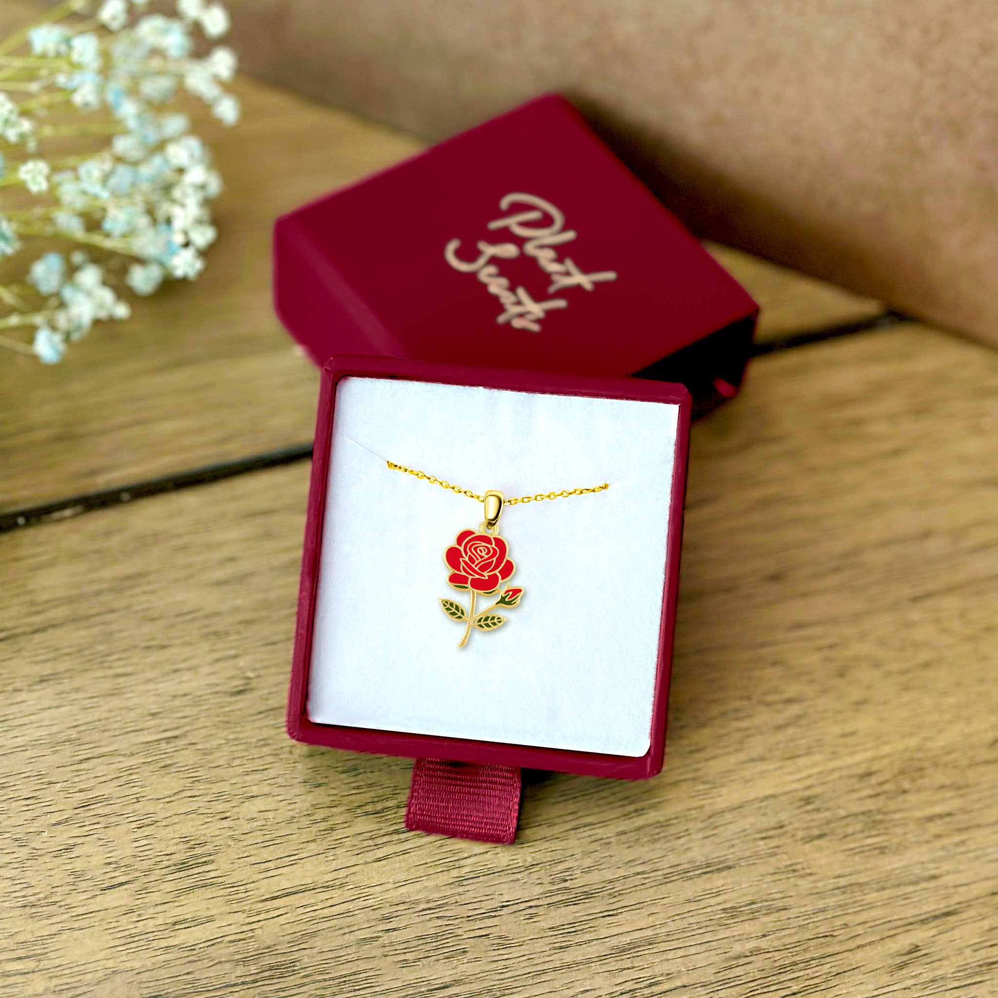 Red Rose Flower Necklace June Birth Flower - Foxy’s