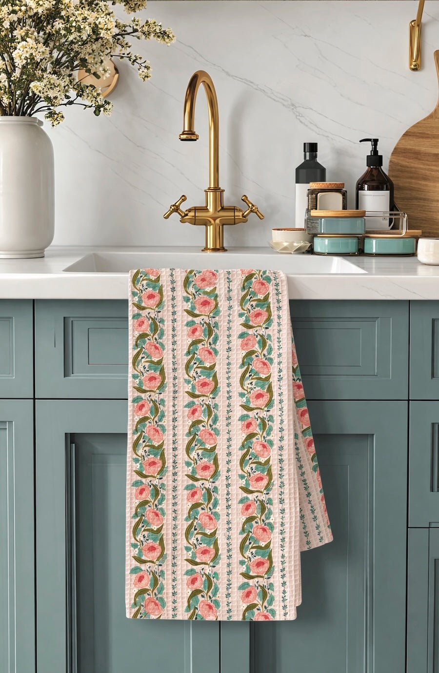 Flora Stripe Spring Summer Waffle Rectangle Dish Towel - Foxy’s