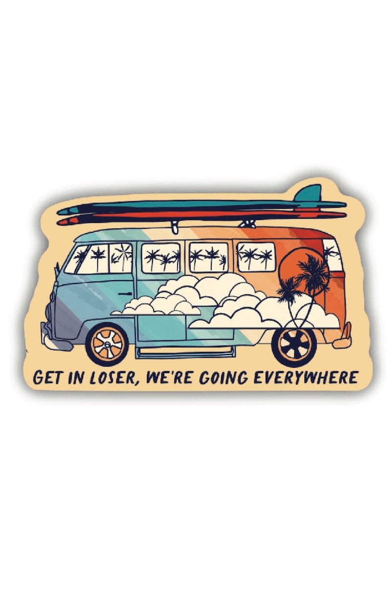 VW Bus Travel Sticker - Get In Loser Adventure Decal - Foxy’s
