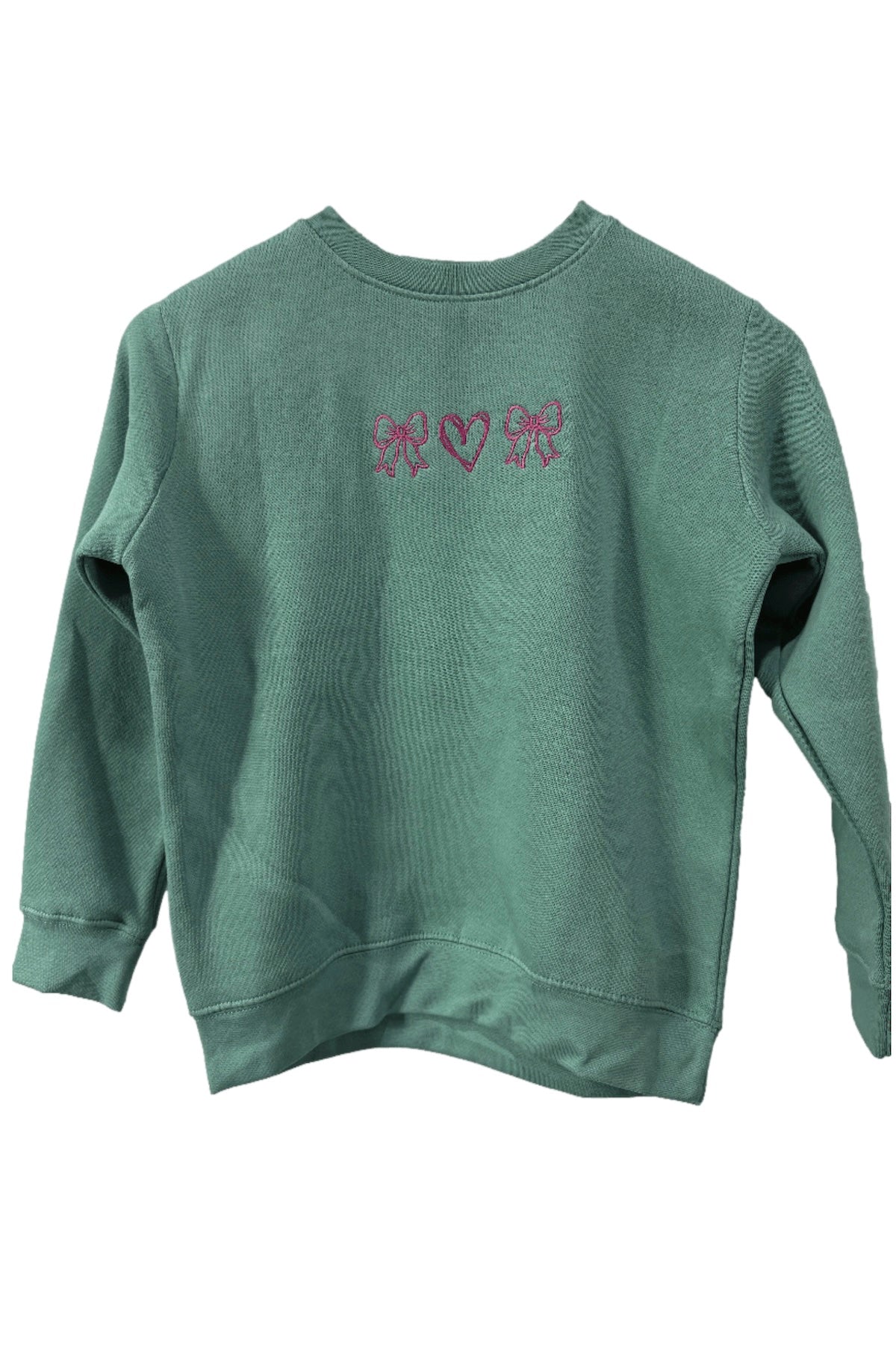 Girls' Coquette Turquoise Sweatshirt with Pink Bows & Heart Embroidery - Foxy's Fun & Cozy Crewneck - Foxy’s