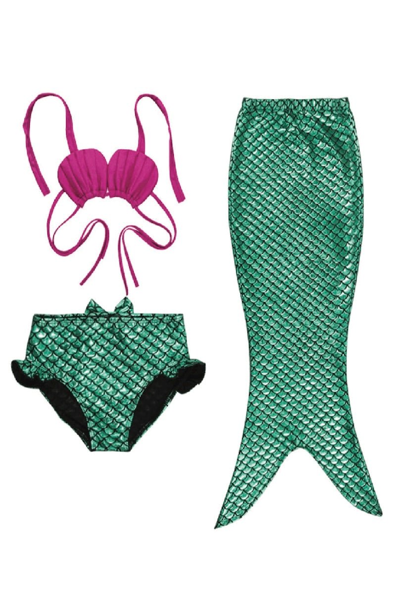 Girls Mermaid Swimsuit Outfit - Hot Pink & Green - Foxy's Leotards - Foxy’s