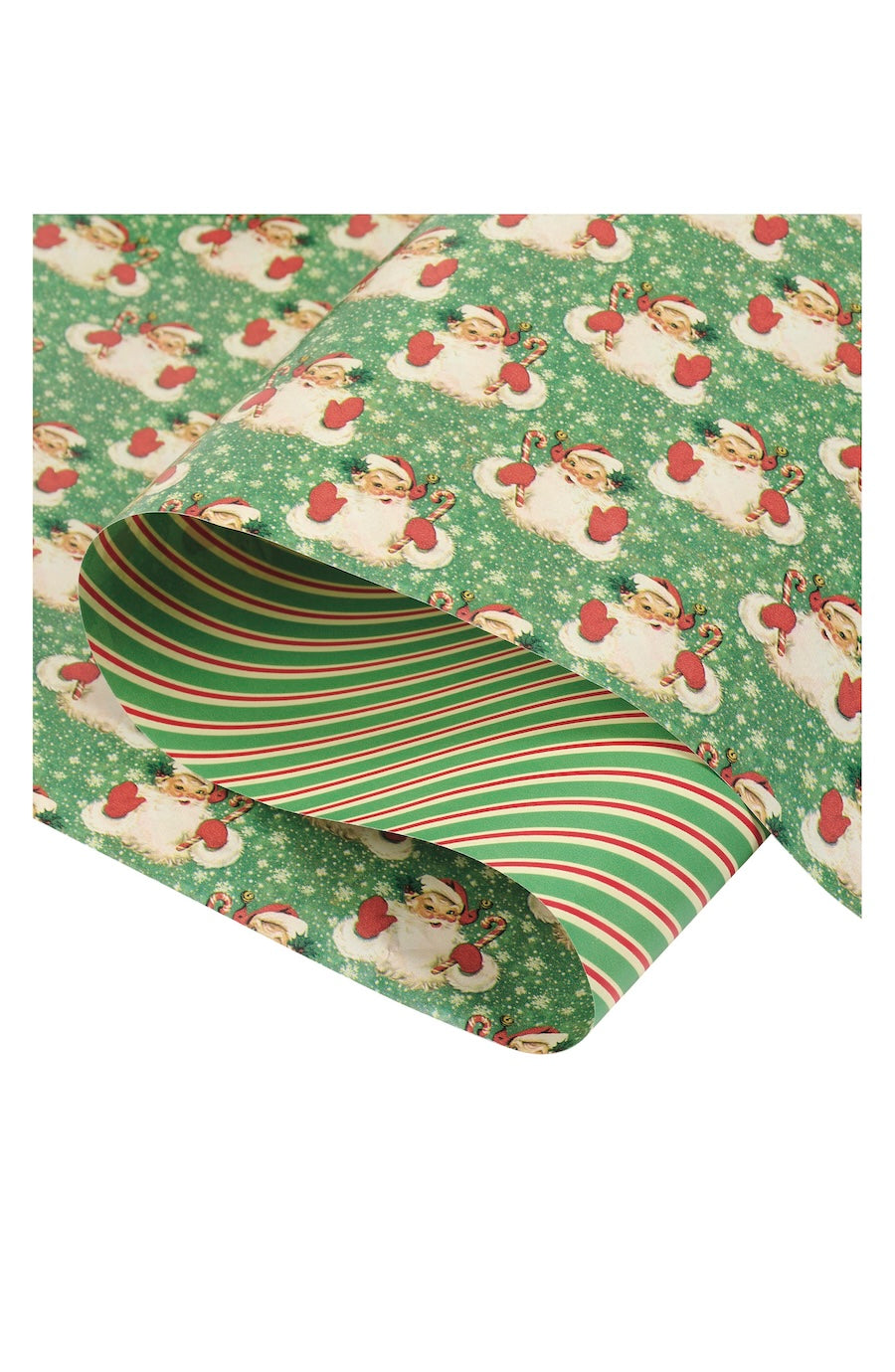 green christmas wrapping paper with vintage santa claus