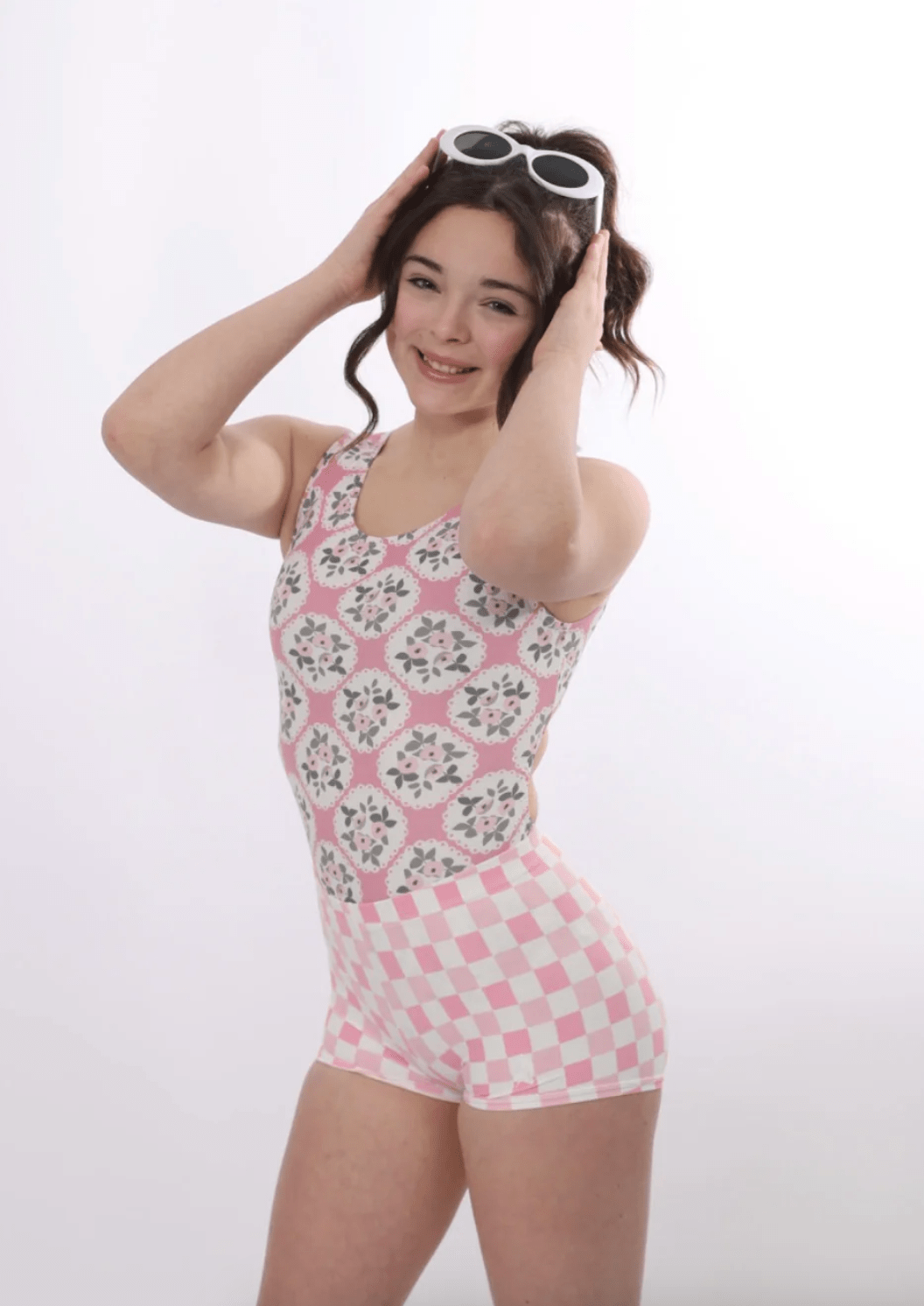 Ultra Soft Gymnastics Leotard & Shorts Set - French Cafe Checkered Outfit - Foxy’s