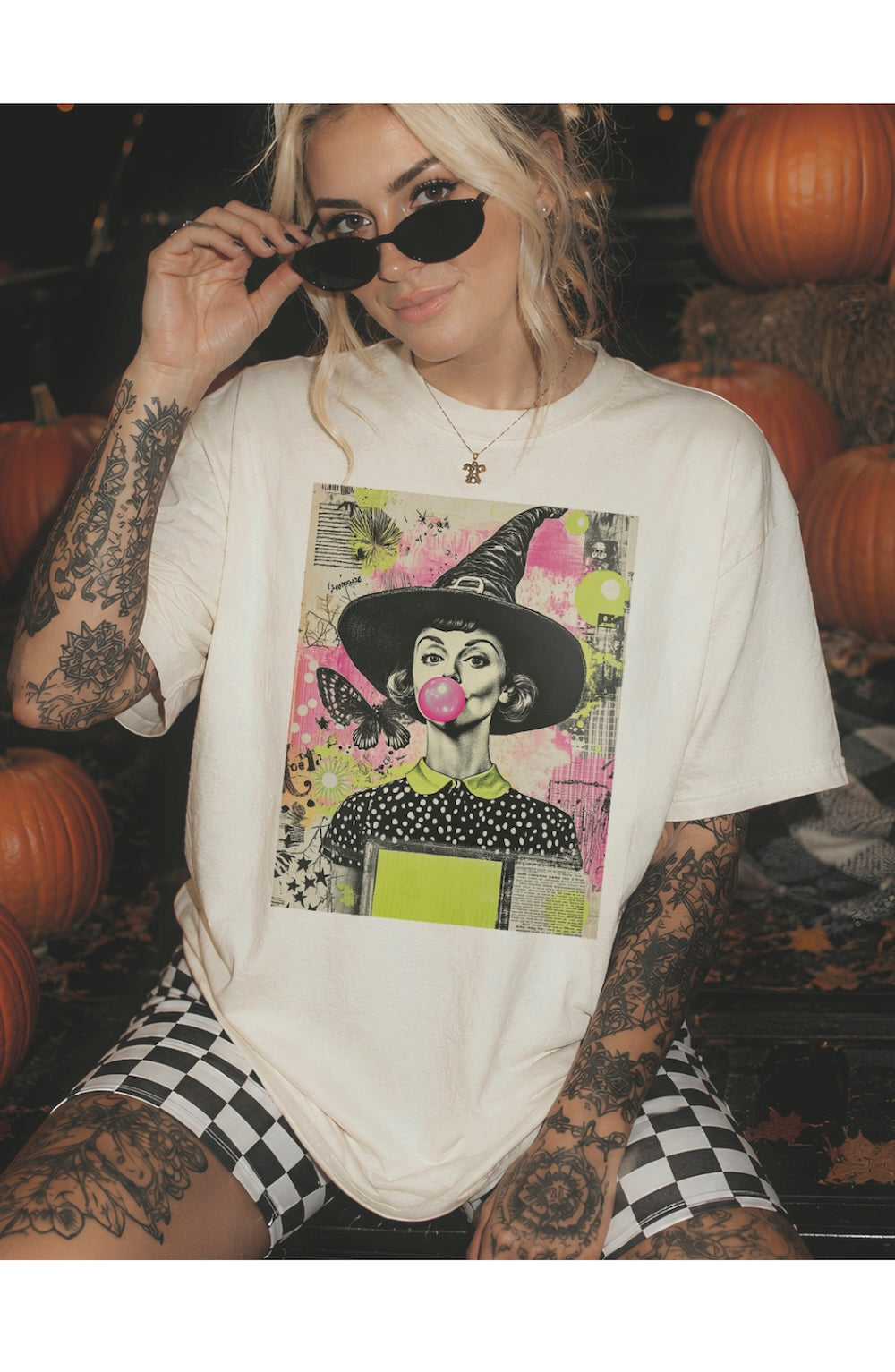 Bubblegum & Broomsticks Disco Pop Halloween - Cream T-shirt