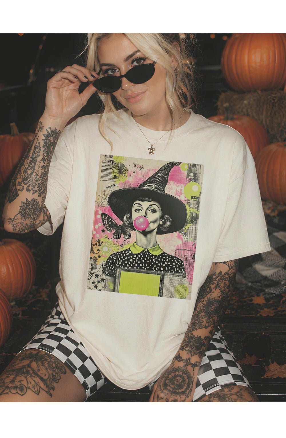 Bubblegum & Broomsticks Disco Pop Halloween - Cream T-shirt - Foxy’s
