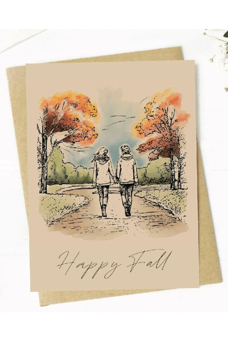 "Happy Fall" Cozy Walk Greeting Card - Foxy’s