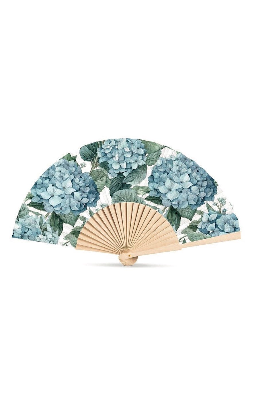 Hydrangea Hand Fan-Blue & Green-16"W - Foxy’s