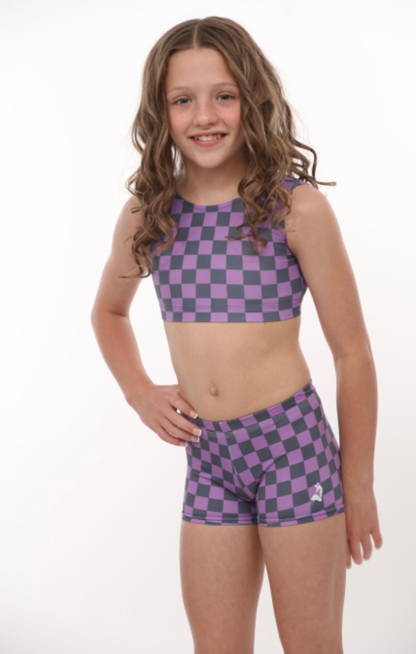 CHECKER: Purple Checkers 2 - Piece Yoga/Dance Set - Foxy’s