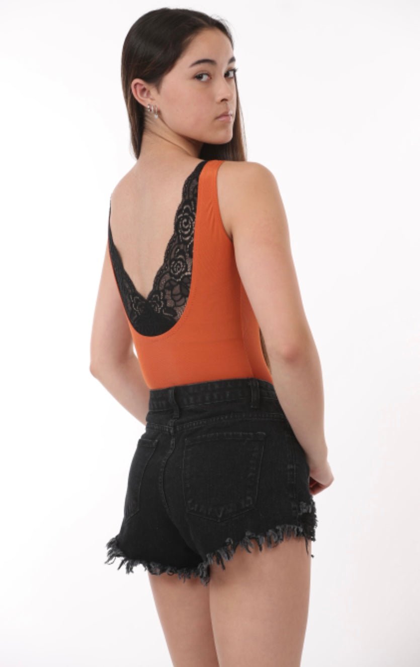 BODYSUIT: Blaze Orange Ribbed - Foxy’s