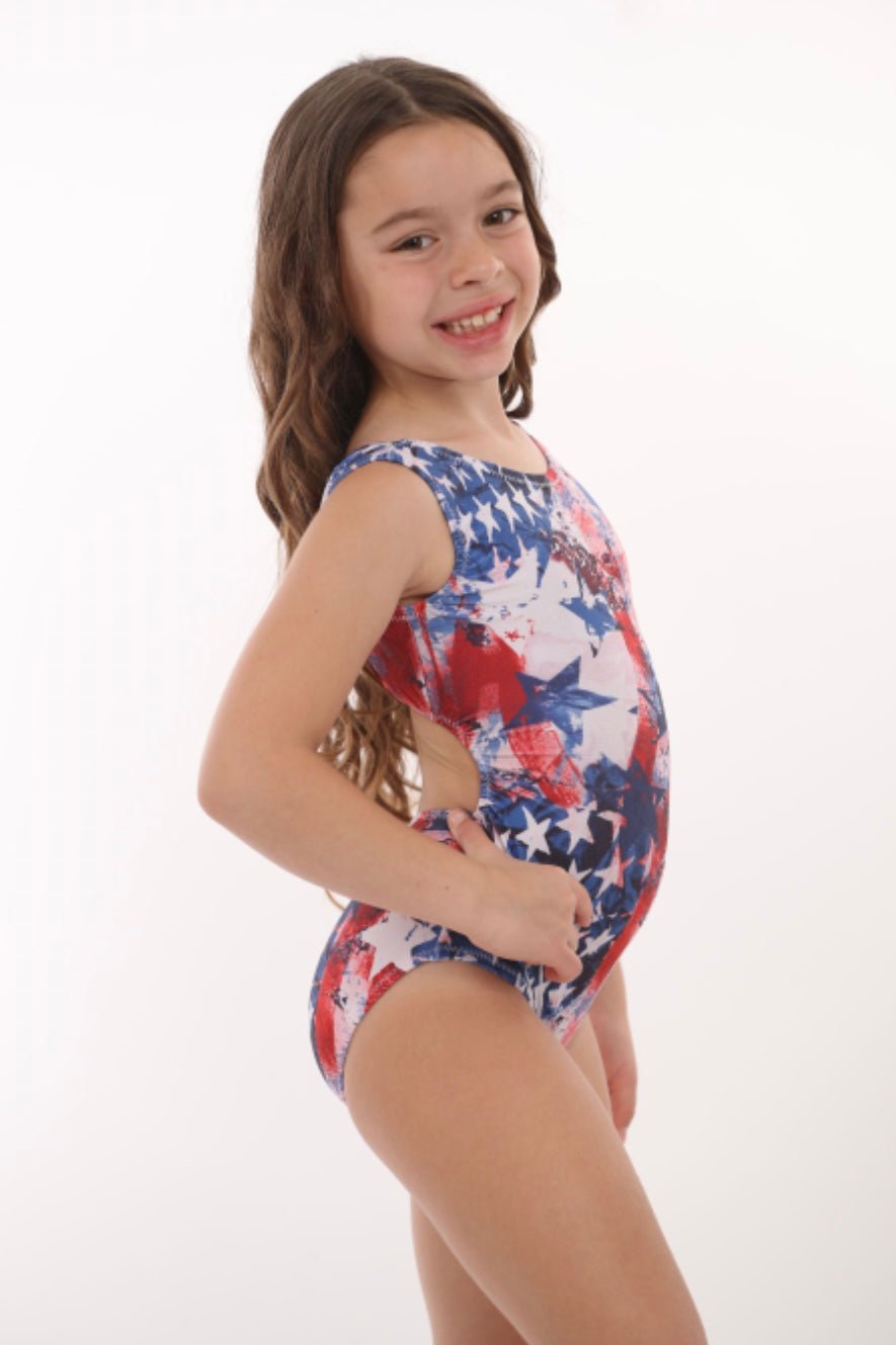 Vintage America Gymnastics Leotard - Patriotic Red, White & Blue - Made in USA - Foxy’s