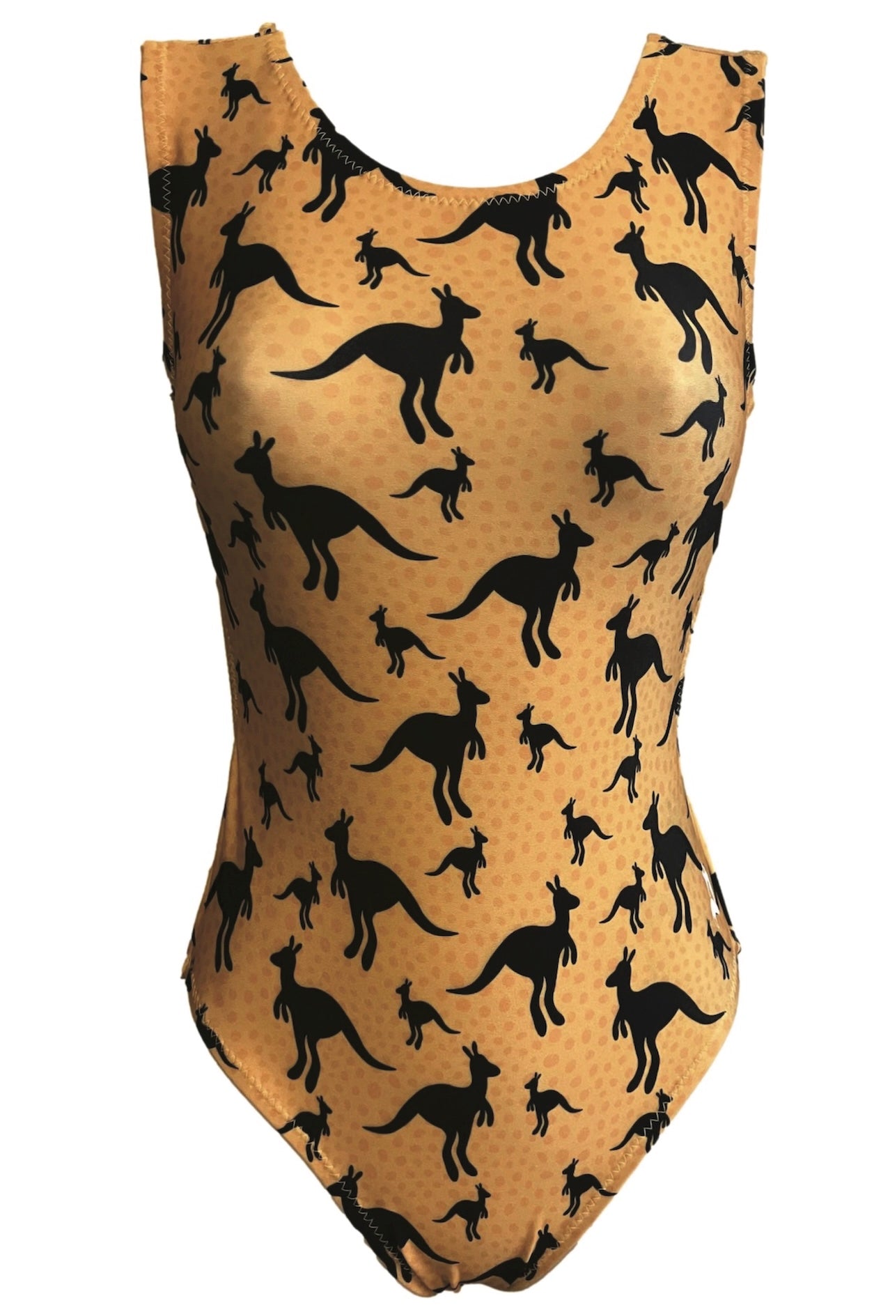 Jumping Joey Leotard - Mustard Yellow Kangaroo Print Gymnastics Leo - Foxy’s
