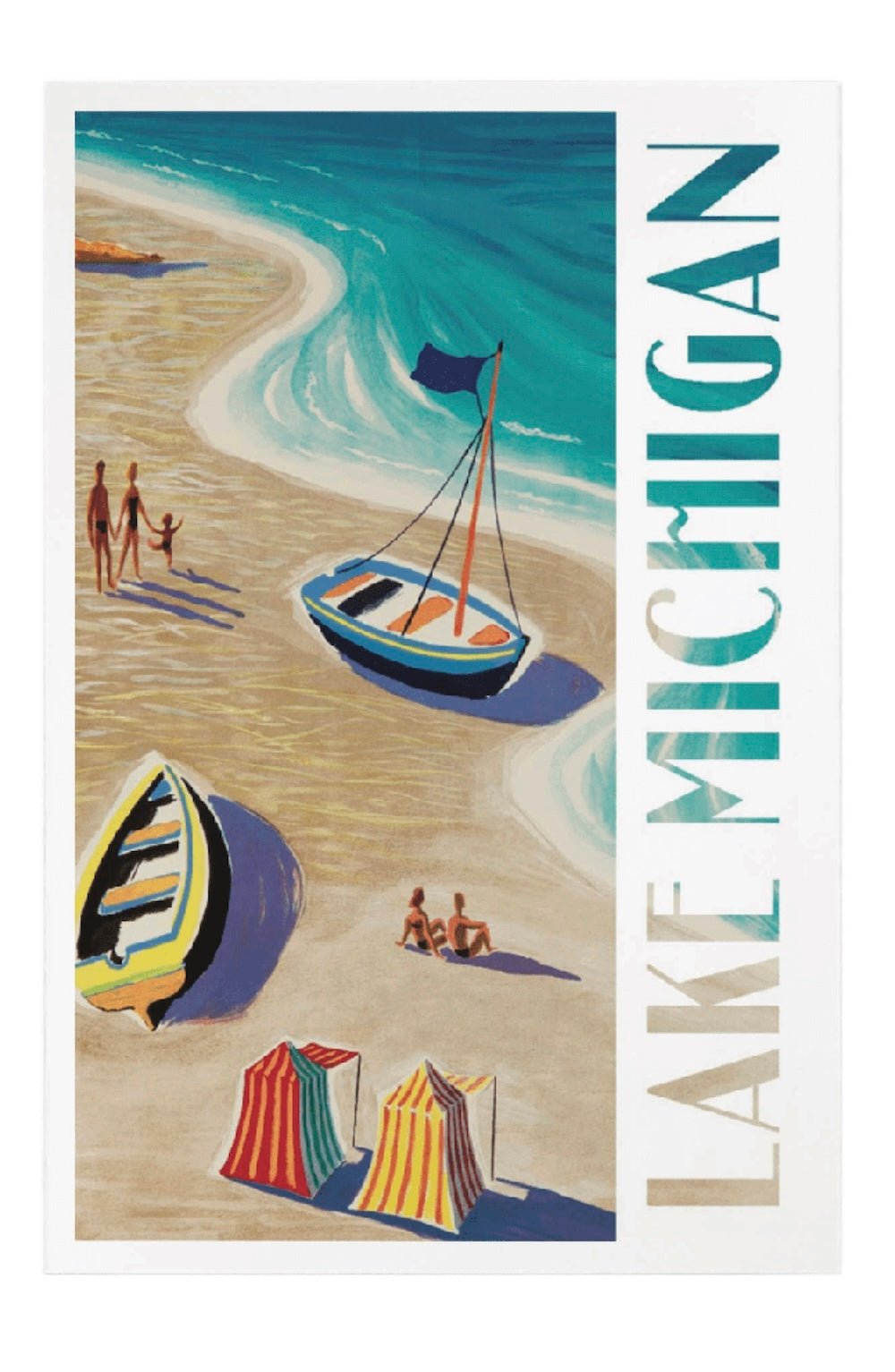 PREMIUM POSTCARDS Lake Michigan, Vintage Beach Scene - Foxy’s