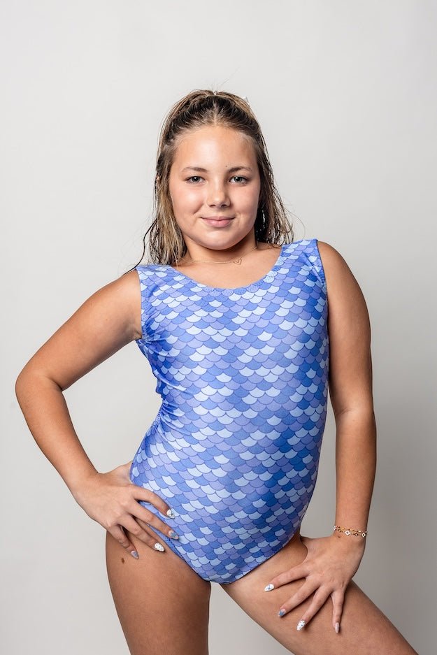 Blue Mermaid Scale Gymnastics Leotard for Girls - Foxy’s