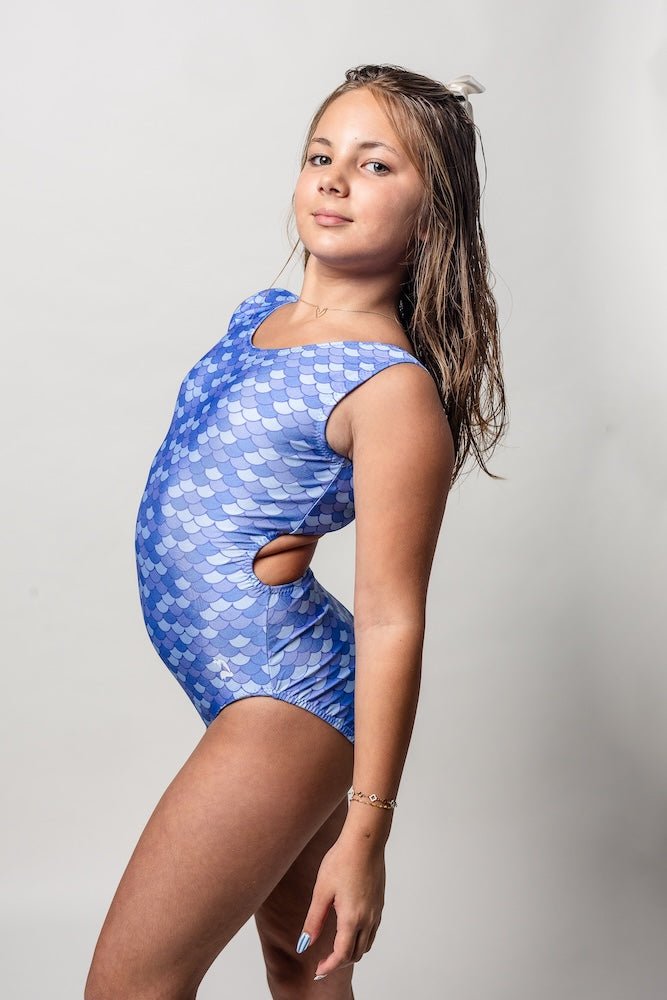 Blue Mermaid Scale Gymnastics Leotard for Girls - Foxy’s