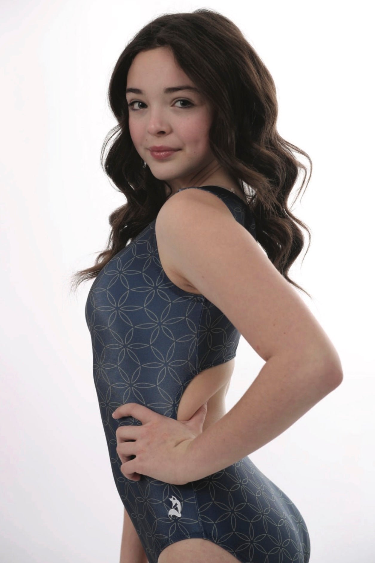 Abstract Flower Gymnastics Leotard - Foxy's Leos - Navy & Gold Pattern - Foxy’s