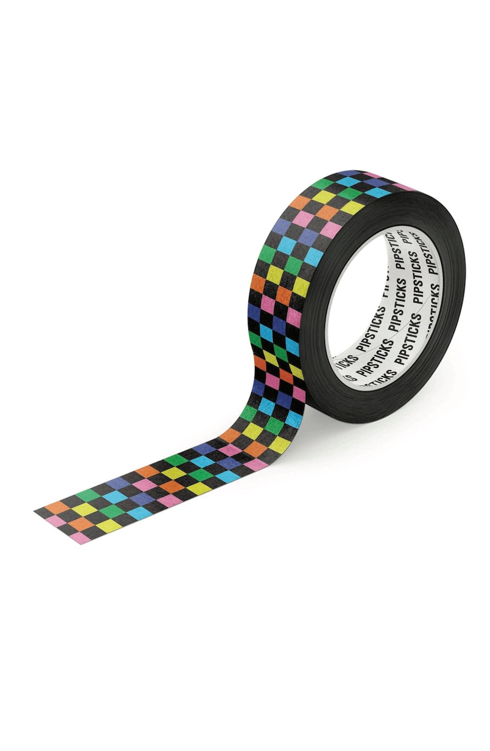 Colorful checkered tape with a roll on a white background