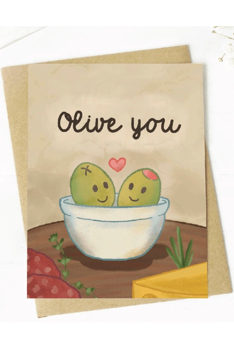 "Olive You" Greeting Card - Cute Love Card for Anniversaries & Just Because! - Foxy’s