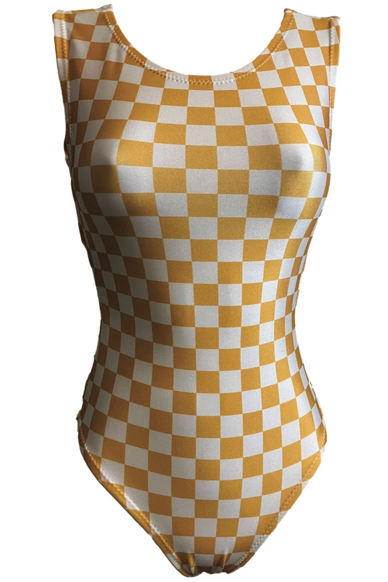 Creamsicle Checkered Gymnastics Leotard - Foxy's Leotards - Comfortable & Stylish - Foxy’s