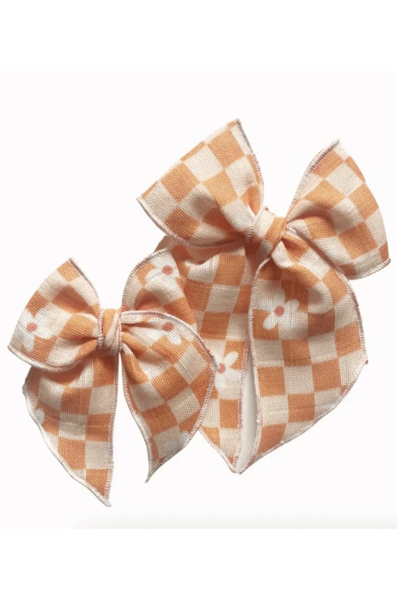 Creamsicle Checkered Daisy Elle Bow - Sweet & Stylish Hair Accessory for Girls & Teens! - Foxy’s