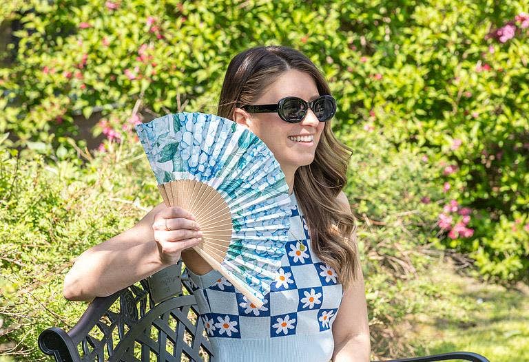 Hydrangea Hand Fan-Blue & Green-16"W - Foxy’s