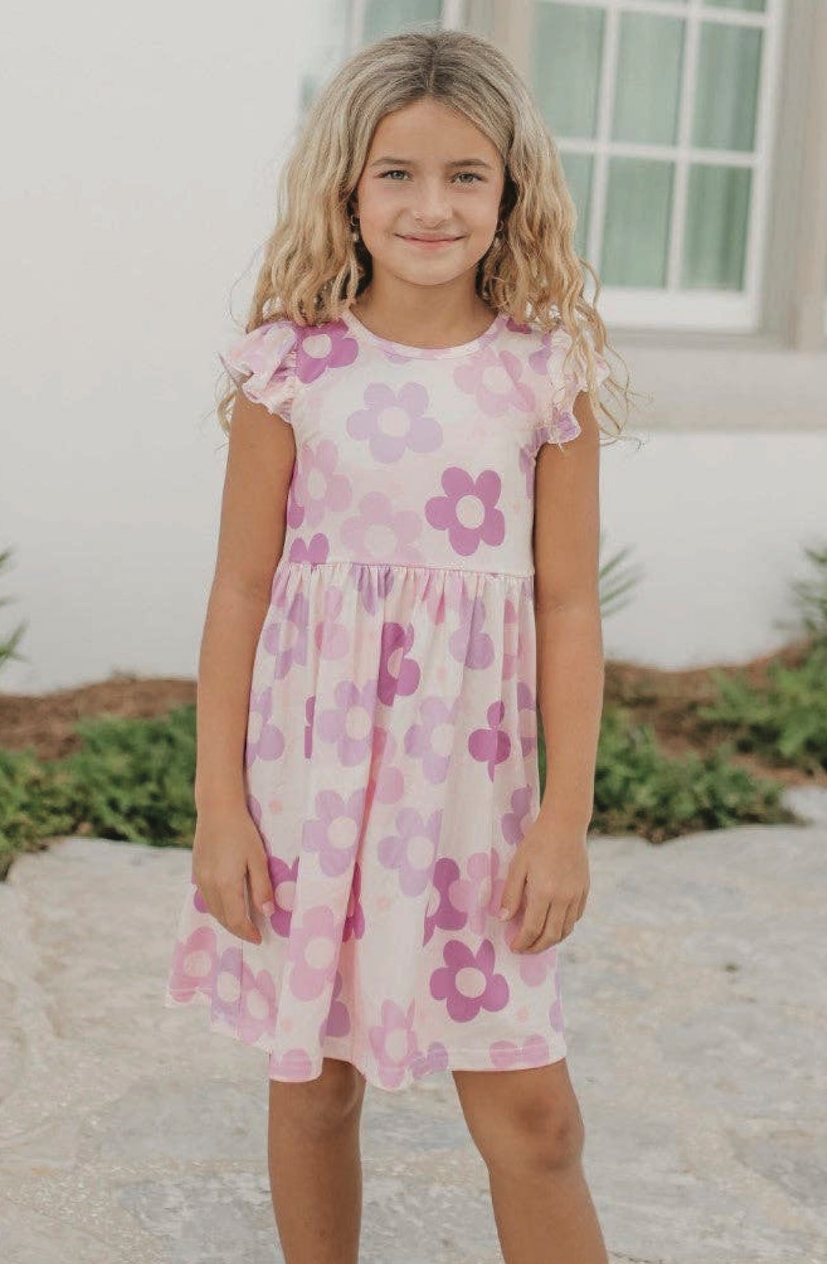 Girls Claire Lavender Retro Flower Spring Summer Twirl Dress - Foxy’s